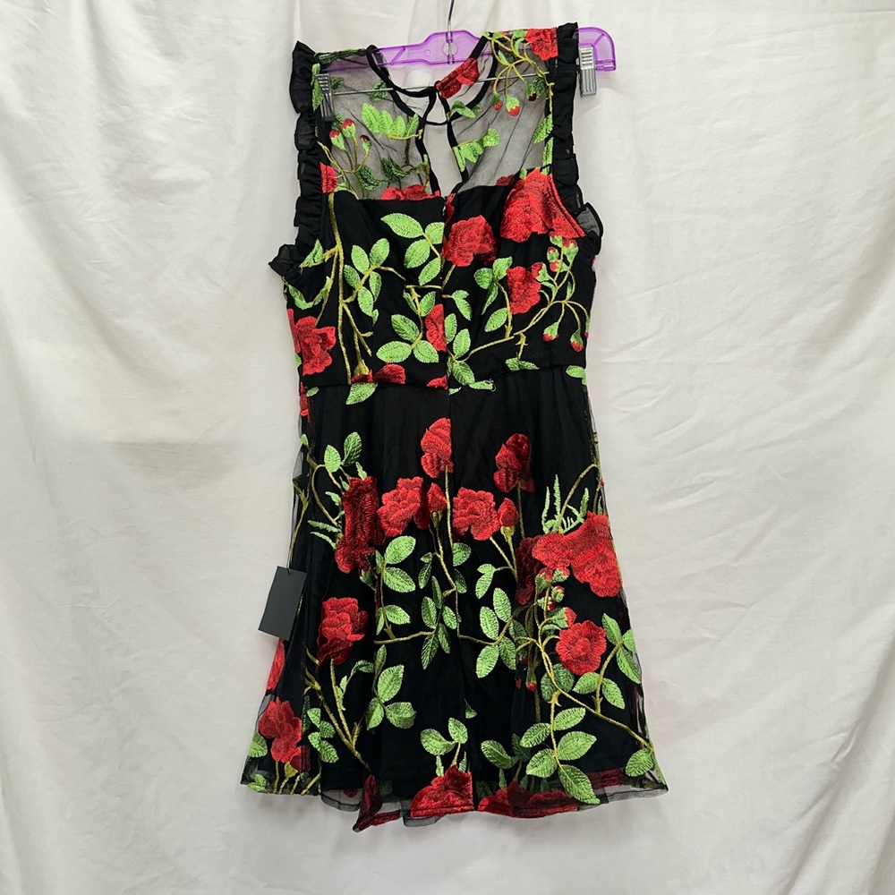 NWT LuLu’s Blissful Bouquet Black Floral Embroidered Ruffled Mini Dress Size S - Picture 9 of 16